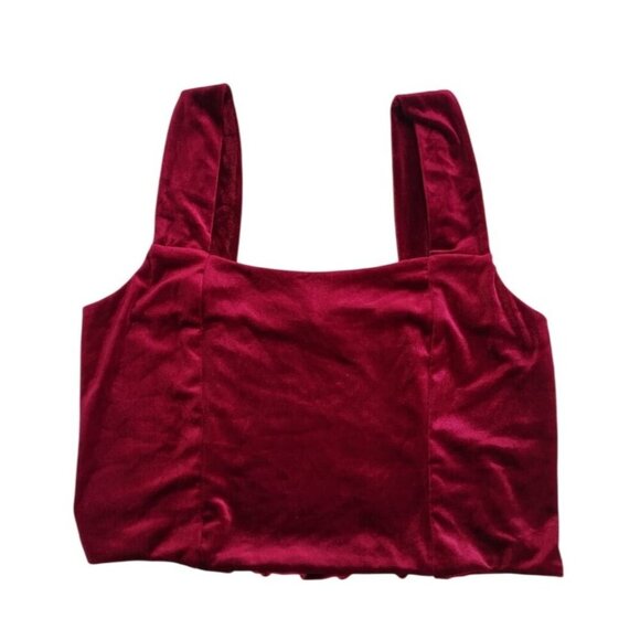 Maison DAmélie Paris Red Velvet Smocked Back Crop Top With Wide Straps, Size L. - Picture 1 of 8